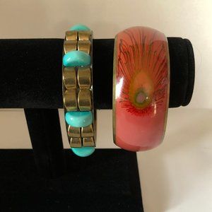 Burnish Gold Peacock Boho Bangle Bracelet Set
